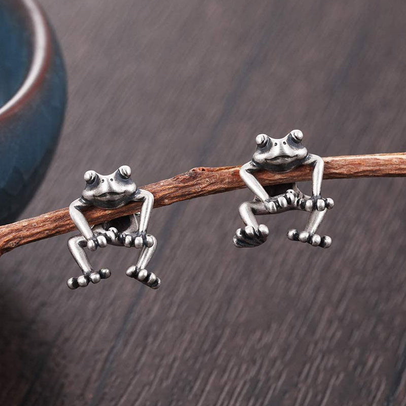 Cute 3D Silver Frog Stud Earrings For Women & Teens - Lightweight, Hypoallergenic, Vintage Animal Jewelry Gift